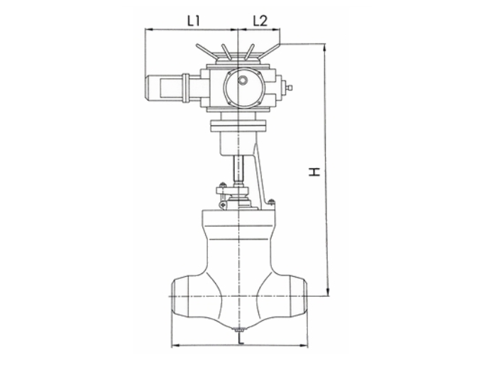 Cross section structure drawing and dimension diagram of Z960Y electric pressure seal gate valve.