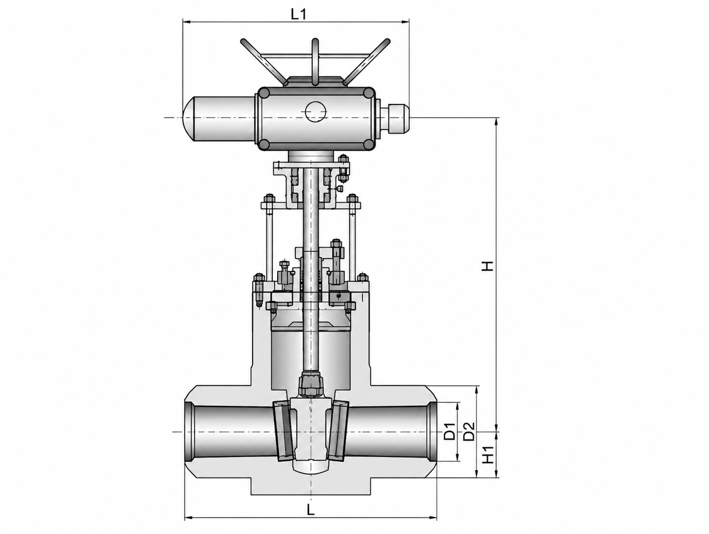 Cross section structure drawing and welded end dimensions of Z960(2)Y forged steel high pressure gate valve.