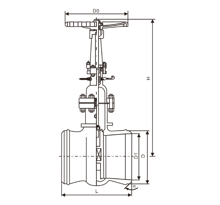 Cross section structure drawing and water-seal chamber construction design of GB standard gate valve.