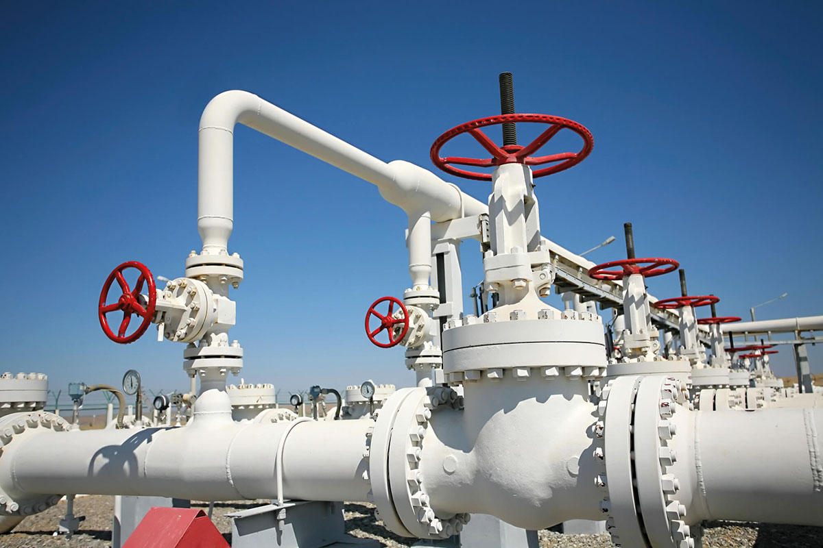 High-pressure through-conduit gate valves installed on a natural gas pipeline station.