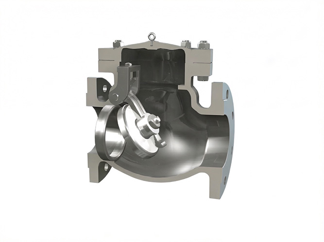 Cross-section structure diagram of swing check valve showing disc, hinge, and body

