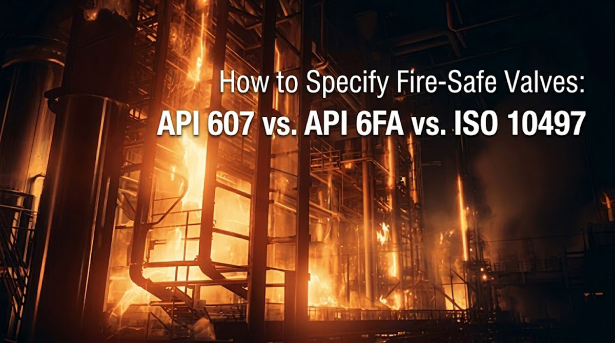 Industrial pipeline system under extreme fire testing conditions complying with API 607, API 6FA, and ISO 10497 standards