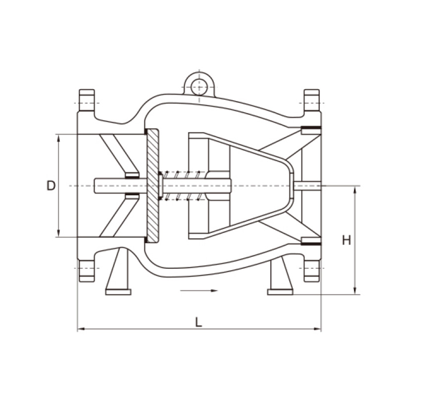 Technical dimensional drawing and internal structure specifications of VODEX API 6D axial flow check valve