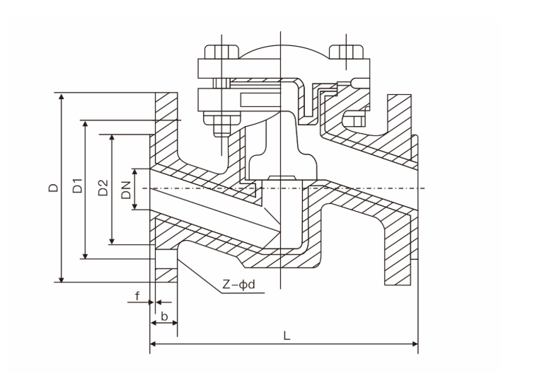 Internal structure drawing of VODEX H41F46 lift check valve showing encapsulated disc