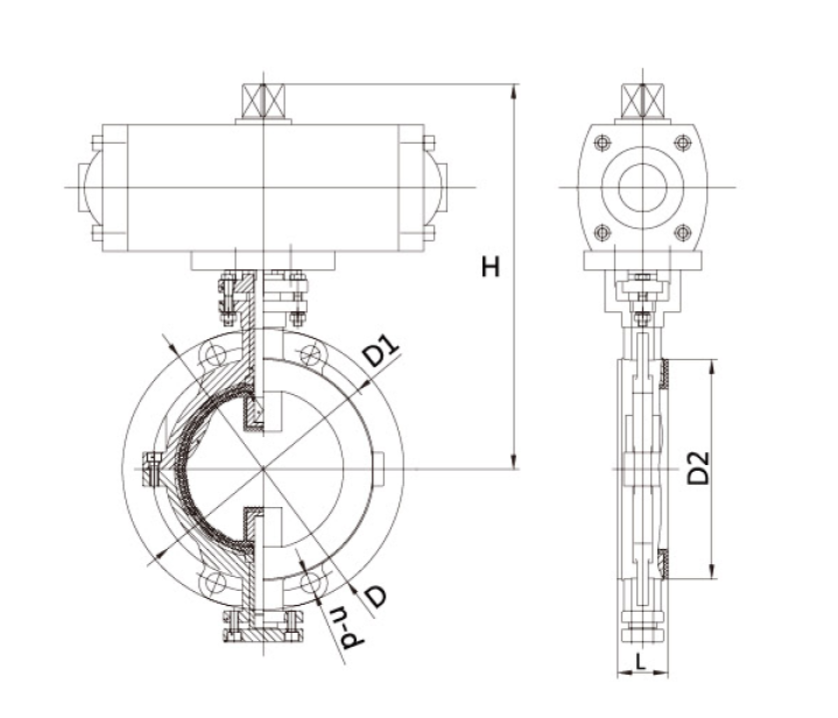 Internal cross-section structure drawing of VODEX concentric fluorine-lined butterfly valve