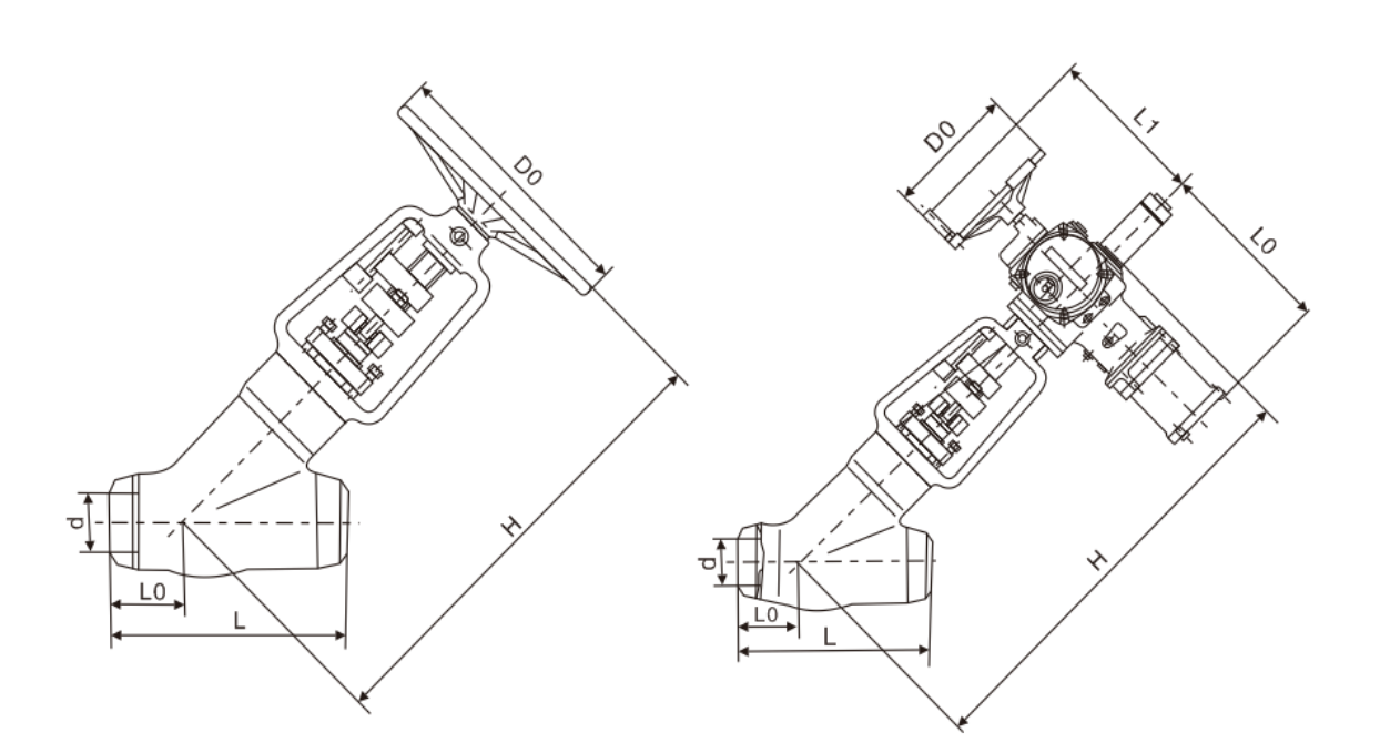 Cross section structure drawing of VODEX Y-pattern globe valve for high-pressure steam service